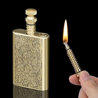 Morisk Vintage Lighter Permanent Match, Cool Lighter Fluid Refillable, Brass Trench Lighters, Creative Auto Fire Starter, EDC Reusable Infinite Matches, Unique Birthday Gift for Men Dad Husband