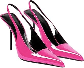 Women's Slingback Stiletto High Heels Pointed Toe Slip On Pumps Shoes Patent Leather Stretch Strap Backless Dress Heels