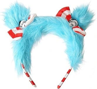 HIPIHOM Blue Fuzzy Headband with Red Bow Blue Hairband Costume Accessory Them...