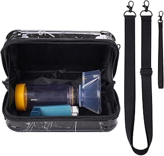 MGZNMTY Hard Travel Case for Portable Nebulizer/Asthma Inhaler, Inhaler Spacer for Adults and Kids Carry Case with Shoulder Crossbody Rope and Mesh Pocket for Medicine, Black Marble (Only Case)
