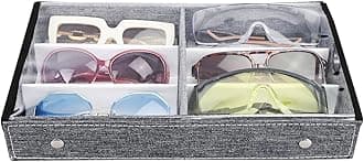 Ikee Design Large 6 Slot Eyewear Storage Organizer Box Display Case Holder, Durable Eye Glasses Storage for Eyeglasses, Watches and Jewelry 13 3/8 W x 7 3/4 D x 2 1/4 H in, Gray Linen