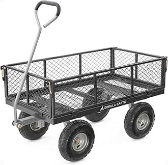 Gorilla Carts Steel Utility Cart, 4 Cu Ft Bed, 800 lb Load Capacity, Black – Heavy-Duty Outdoor Hauling Wagon with Removable Side Panels for Yard, Lawn, Garden or Landscaping