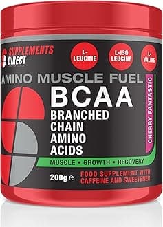 Supplements Direct - BCAA Powder - Cherry Fantastic Flavoured Powder - 200g - 20 Servings - Amino Acids Powder - Boosts Muscle Growth, Recovery & Repair - Amino Energy - Easy to Mix - Power Boost