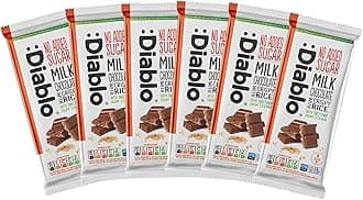 Diablo No Added Sugar Chocolate Bar – Milk Chocolate with Crispy Rice, Sweetened with Stevia, Gluten Free, Ideal for Any Occasion, Birthdays, Valentines, or Gift Hampers, 75g (Pack of 6)