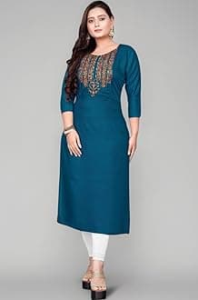 Raghav Silk Cotton Blend Straight Embroidery Kurti for Women