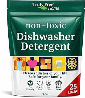 Truly Free Dishwasher Detergent Powder | Natural Dish Detergent, Dishwasher Soap | Plastic Free, Plant-Based, Clean, Heavy Duty Hard Water Stain & Grease Remover | Fragrance Free | 12.5 oz (Pack of 1)