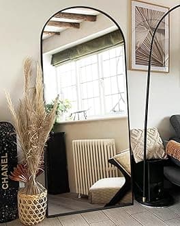 Full Length Mirror with Stand, 34"x76" Floor Mirror Freestanding, Arched Wall Mirror, Oversized Mirror Full Length, Black Arch Mirror Full Length, Wall Mounted Mirror for Bedroom(Black)