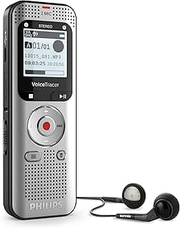 Philips DVT2015 VoiceTracer, Audio Recorder, 8GB, MP3 and PCM, two HiFi stereo microphones. Sembly AI trial license: transcription, AI created summaries, AI powered meeting insights