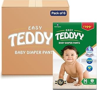 TEDDYY Baby Diapers Pants Easy Medium 84 Count (Pack of 6), 7-12 kgs, 12 hrs Leak Protection, Anti - Bacterial