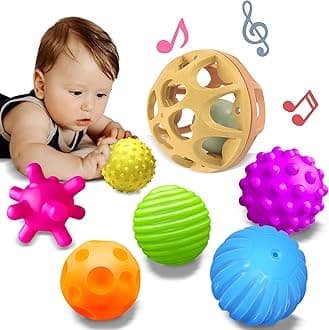Montessori Toys Sensory Balls for Babies, Colorful Textured Sensory Toys for Babies 1-3, Hand Catching Baby Balls, Wheat Straw Baby Rattle Baby Toys Newborn Gifts for 6-12 Months