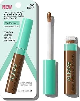 Almay Clear Complexion Acne & Blemish Spot Treatment Concealer Makeup with Salicylic Acid- Lightweight, Full Coverage, Hypoallergenic, Fragrance-Free, for Sensitive Skin, 600 Dark, 0.3 fl oz.