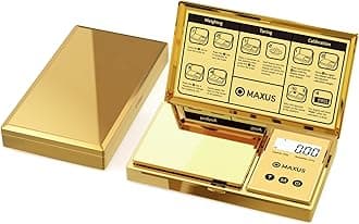 MAXUS Digital Gram Scale with 200g x 0.01g Capacity, Stylish Gold Plated Cover and Platform for Accurate and Precise Weighing of Jewelry, Grains, and Food in Grams and Ounces