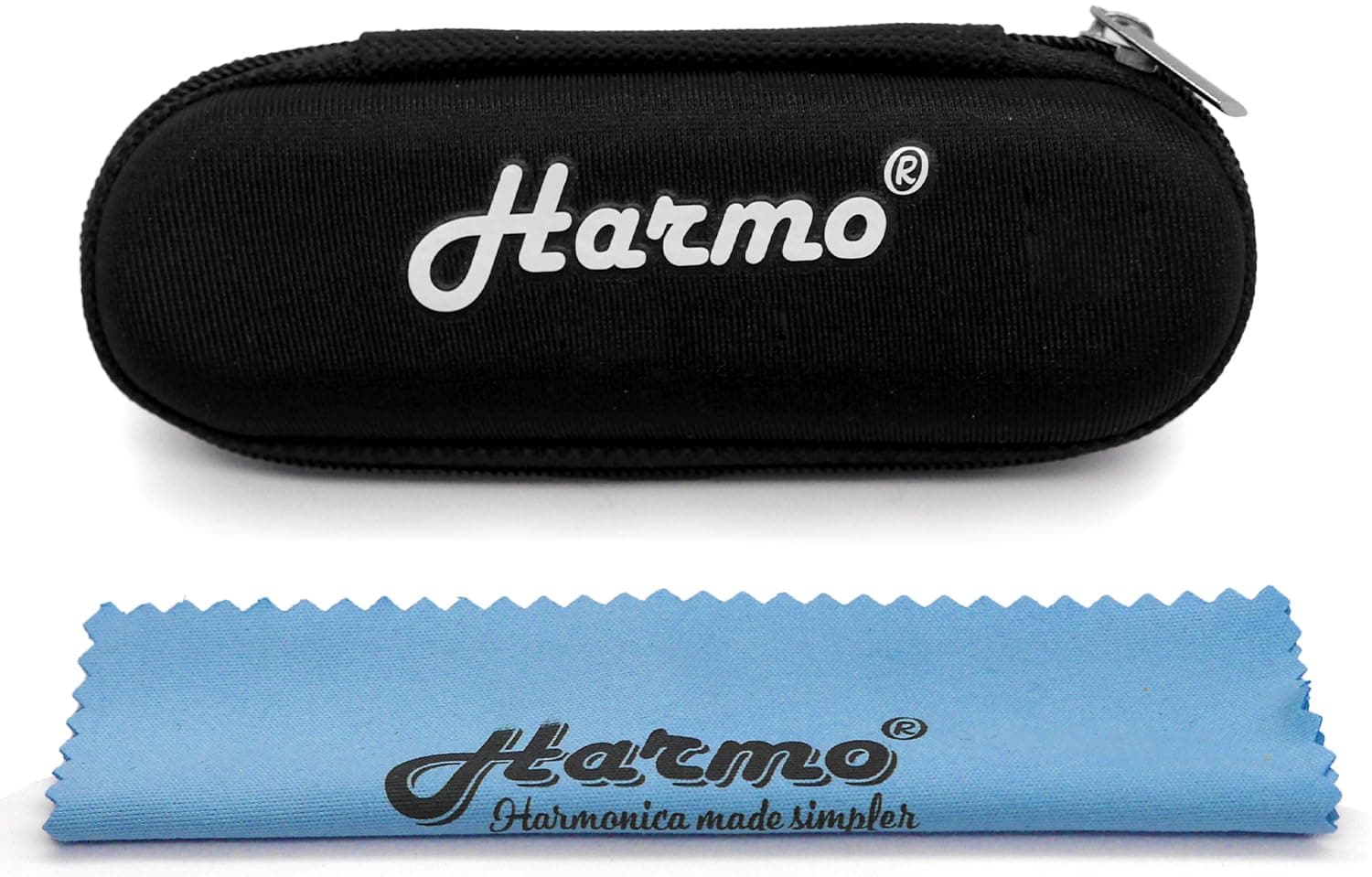 HarmoZip Pouch for Harmonica, 10 Hole Diatonic Harmonica Case with Wiping Cloth, Protective Carrying Case, Fits All Brands & Models - Hohner, Suzuki, Lee Oskar, Seydel - Designed in The USA
