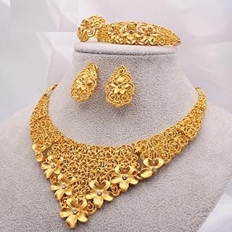 LOKILOKI Dubai Gold Jewelry Sets African Bridal Wedding Gifts for Women Saudi Arab Indian Necklace Bracelet Earrings Ring Set Jewellery