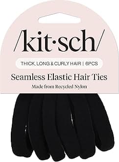 Black Hair Ties 6pcs No Damage - Hair Bands for women - Strong Stretchy Hairbands & Hair Bobbles - Soft Nylon Hair Elastics, Snag-Free Rubber Bands for Updos & Braids