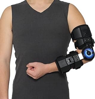 Orthomen Hinged ROM Elbow Brace, Adjustable Post OP Elbow Brace Stabilizer Splint Arm Injury Recovery Support After Surgery (L)