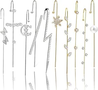 Hook Earrings for Women Helix Ear Clawer Pin Wrap Cuff Earrings Pierced Rhinestone Lightning Bolt Piercing Jewelry Gifts