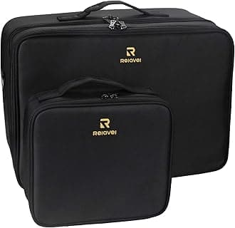 Relavel Makeup Case Train Case Makeup Bag Cosmetic Makeup Brush Organizer Makeup Artist Box 2 Pack Large and Small Size with Adjustable Dividers