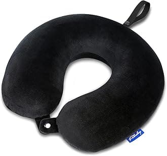 Memory Foam Travel Pillows for Airplanes - Neck Pillow for Traveling with Attachable Snap Strap Soft Washable Cover, Flight Pillow for Sleeping, Car, Home, Office, Black