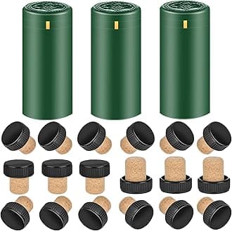 PVC heat shrink capsules 40 count green & 40 Pcs wine bottle cork stoppers, wine preservation set for cruise, bottle seal shrink wrap sleeves caps tops, capsules for making cellars