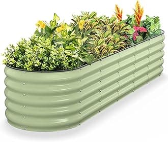 Kesfitt Raised Garden Bed, Metal Galvanized Steel Oval Garden Bed 8x2x1.5 ft with 18-Inch Deep Open-Bottom Design for Outdoor Vegetable Gardening, Fruit Green