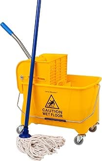 Mind Reader Mop Bucket with Wringer (Mop Not Included), 5.5 Gallon Cleaning Bucket with Wheels and Handle, Upward Press Wringer, Small Mop Compatible, Yellow