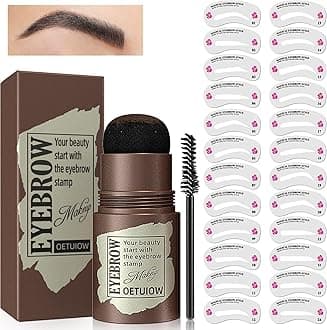 Eyebrow Stamp with 24 Styling Stencils Kit, Brow Stamp & Stencil Set Smudge-Proof, Long-Wearing & Waterproof, Reusable Washable Eyebrow Tools, Beginner-Friendly Eye Brow Kit (Black Brown)