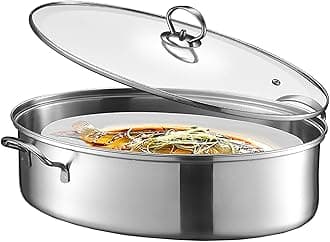 Eglaf 304 Stainless Steel Fish Steamer - 8Qt Multi-Use Oval Roasting Cookware & Hotpot with Rack, Ceramic Pan, Chuck - for Roast Turkey, Steaming Fish, Boiling Soup