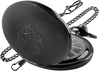 Carved Flower Quartz Pocket Watch with Quartz Movement, Pocket Watch with Chain Clip for Men