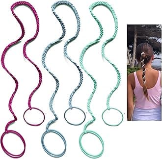 3 Packs 25" Sport Hair Ties for Women No Hooks, Girls' Elastic Spiral Ponytail Holders for Shorter Long Thick Curly Hair Braided Pony Tail Wraps Tie for Swimming Beach Motorcycle Riding