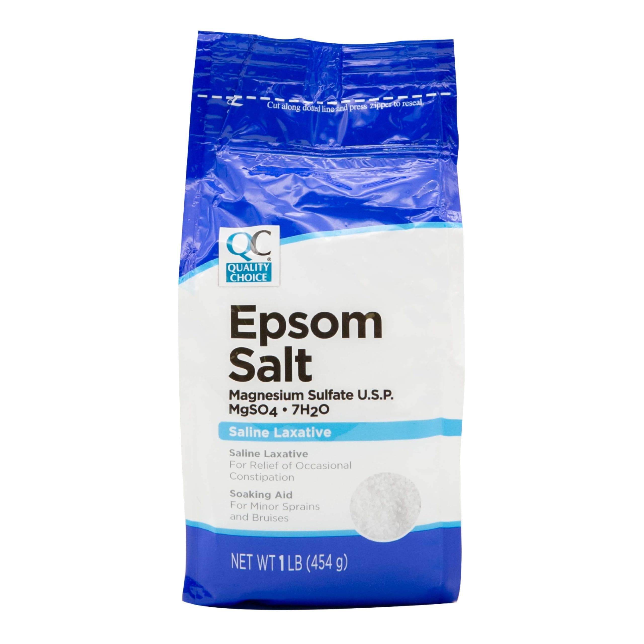 Epsom Salt, Magnesium Sulfate, Soaking Solution for Aches, Pains, Sprains or Bruises. Dual Purpose as Saline Laxative When Dissolved in A Drink as Instructed. 1 Pound Bag.