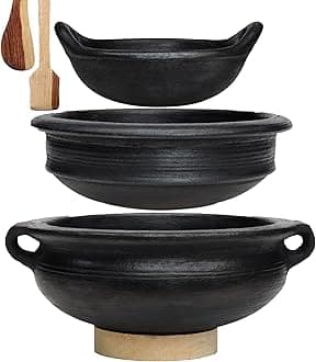 Craftsman India OnlineClay Handi and Kadai Combo for Cooking and Serving (5 Liter, Black)