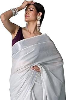 Women's Kerala Kasavu Golden Tissue Plain Saree with Running Blouse | Saree length: 6.25 Meters | Blouse: Running Blouse only