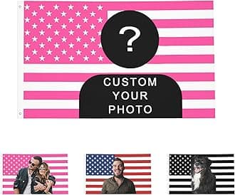 OHORTEB Custom Photo Flag Design Your Own Picture Text Logo Personalized Flag Customizable Image Gifts for Indoor Outdoor Decoration (Pink (American), 5X8 FT)
