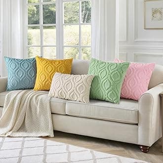 decorUhome Spring Euro Sham Throw Pillow Covers 24x24 Inch Set of 2, Soft Plush Faux Wool Aqua Solid Couch Pillow Covers, Accent Farmhouse Neutral Square Pillow Cases for Sofa Bed Living Room