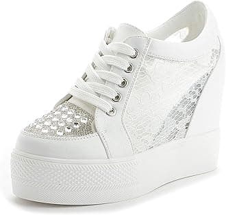 Women Wedges Sneakers with Hidden Heel Ankle High Platform Walking Shoes Fashion Bride Wedding Shoes