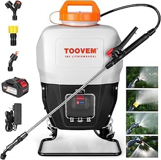 Toovem 4 Gallon Battery Powered Backpack Sprayer - Electric Garden Sprayer with 18V Strong Battery, Automatic Pressurization, 4 Nozzles, Comfortable Design for Lawn, Garden, Farms & Orchards Spraying