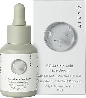 Gabit 5% Azelaic Acid Face Serum For Acne,Blackheads,Open Pores & Spots|Salicylic (1%),Hyaluronic,Green Tea,Prebiotic,Probiotic|For Oily,Acne Prone Skin|Oil & Fragrance free|For Women & Men,30 ml