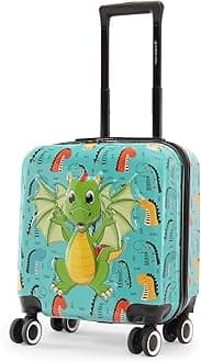 Nasher Miles Tic Tac Toe Polycarbonate Hard-Sided 8 Wheels Double Spinner Cabin Luggage for Kids Green 44cm|17inch Kids Trolley Bag | Fantasy Dragon