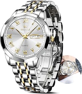 OLEVS Watches Men,Luxury Men's Stainless Steel Watch with Day Date,Analog Quartz Dress Watches for Men,Fashion Men's Wrist Watches Luminous Hand