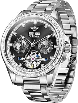 - Watch for Men Automatic Wristwatch 3D Dial with 5ATM Waterproof Luminous Calendar Skeleton Watches-Sapphire Crystal Tungsten Steel Strap