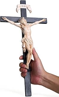 BC Catholic Crucifix Wall Cross, Elegant Modern Home Decor, Religious Gifts for House Warming, 16" H, Renaissance Sculpture Handmade by Buildclassic (Bone Beige)