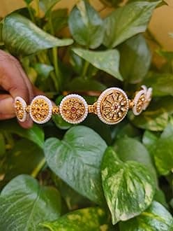 SparklingFloral Kundan Studded Matha Patti Sheesh Patti Hairband - Traditional Golden Headpiece for Women and Girls