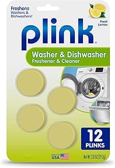 Plink Washing Machine and Dishwasher Cleaner and Freshener, Prevents Residue and Removes Odors in Kitchen and Laundry Room Appliances, Septic-Friendly, Made in the USA, Lemon Scent, 12 Tablets