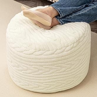 Round Pouf Ottoman 20 x 20 x 14 Inches Boho Poof Home Decor Floor Pouffe Ottoman Foot Rest for Couch Sofa Bean Bag Chairs Living Room Bedroom Cream White