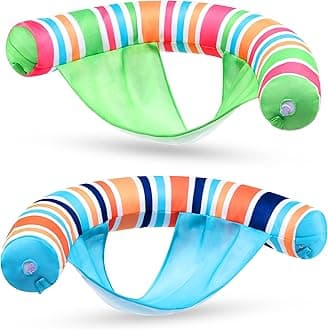 Sloosh Inflatable Pool Floats Chairs Adults, 2 Packs Floating Noodle Chair with Stripes Design Soft Fabric Covered with Sling for Swimming Pool Water Chair Pool Lounger Party Floaties