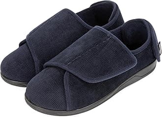 HomeTopMen's Corduroy Slippers Comfy Adjustable Hook and Loop Memory Foam Wide Indoor House Shoes for Diabetic Swollen Feet