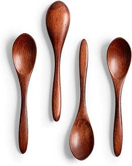 4 PCS Small Wooden Spoons, 5.8 Inch Honey Spoons for Tea, Hardwood Wooden Honey Teaspoon for Coffee, Little Tiny Wood Spoons, Bamboo Table Spoon for stirring, Wooden Spoons for Utensils Set