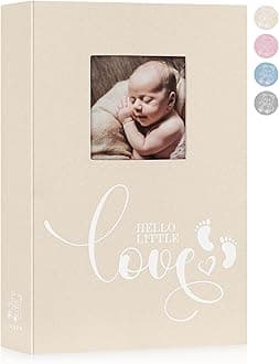 Lanpn Baby Photo Album 6x4 300 Pockets, Linen Hardcover Newborn Memory Book with Memo Writing Area, Bebe Photobook, Slip-in Picture Book, Ultrasound Album Keepsake Gifts for Boy Baby Shower Beige