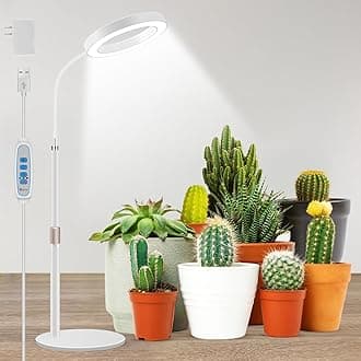 Grow Lights for Indoor Plants, 80 LED Full Spectrum Desk Plant Light for Growing Small Plant, Height Adjustable 24.5" Halo Grow Lamp with Base, 6/12/16H Timer, 3 Light Modes, 5 Dimming